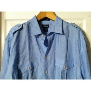 NWOT PAUL FREDERICK BIG & TALL MENS NEW BLUE 100%LINEN CASUAL SHIRT SIZE: XLT